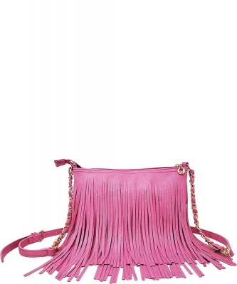 Fringed Shoulder Bag Tassel Cross Body E031 FUCHSIA